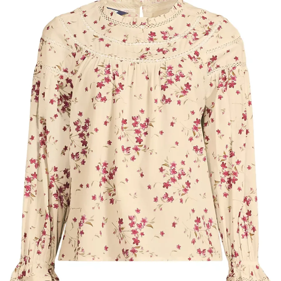 Women's Cotton Voile Long Sleeve Crew Neck Top