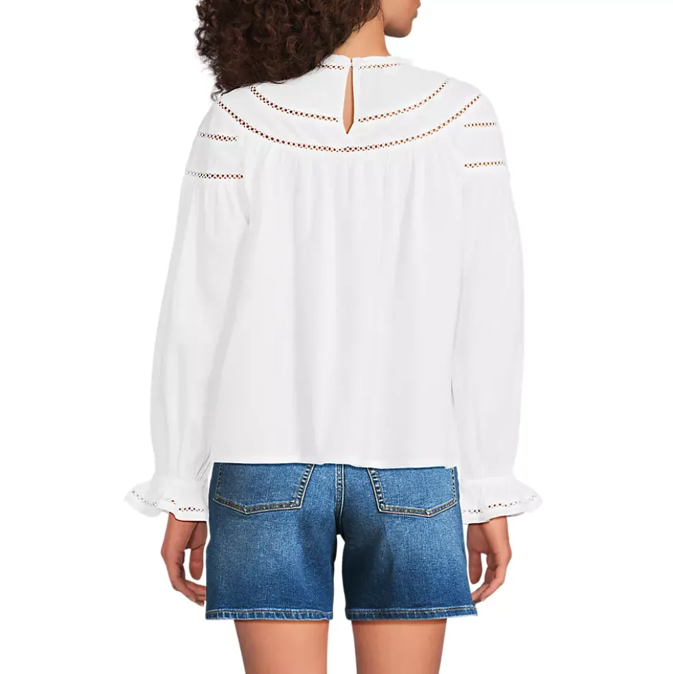 Women's Cotton Voile Long Sleeve Crew Neck Top