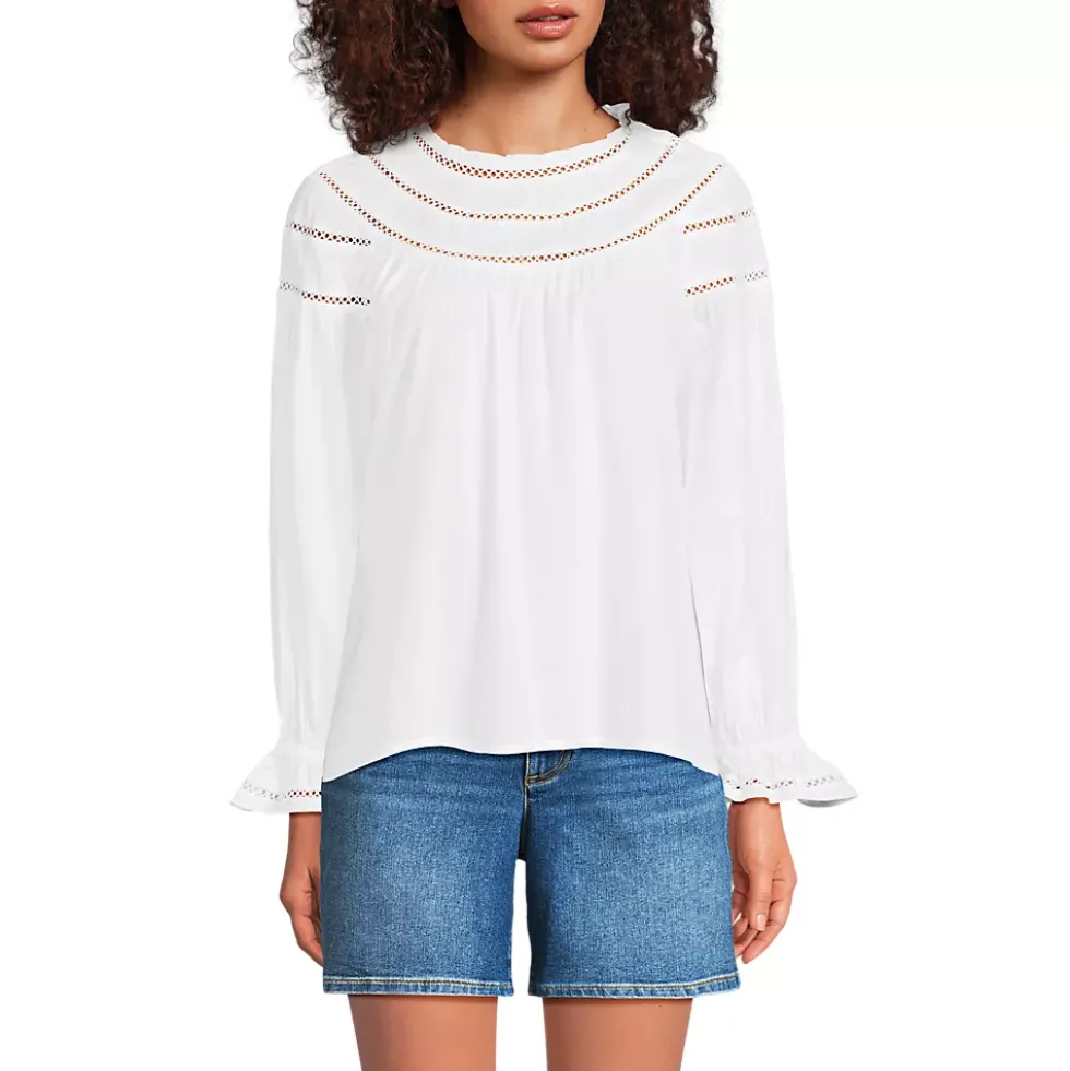 Women's Cotton Voile Long Sleeve Crew Neck Top