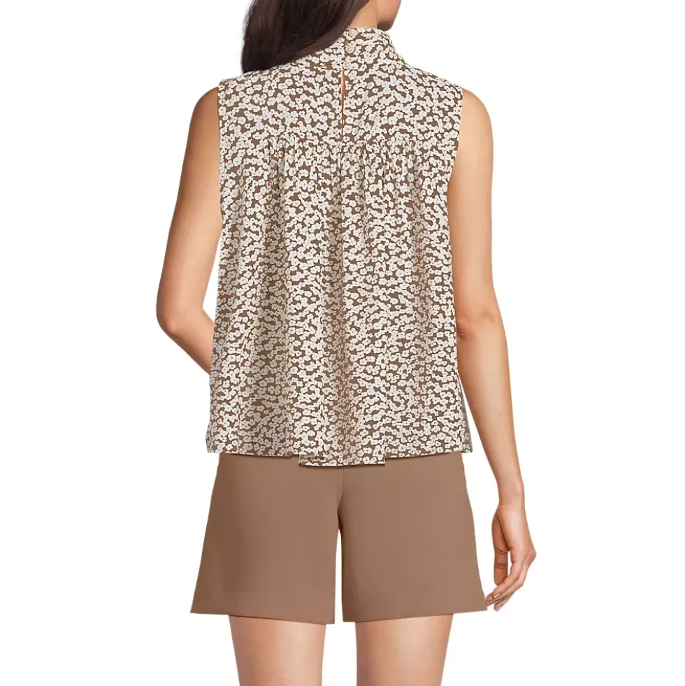 Women's Cotton Voile Mock Neck Blouse