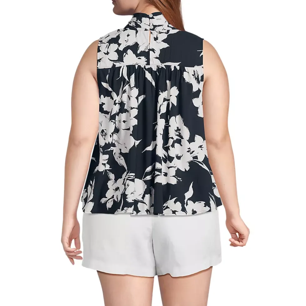 Women's Cotton Voile Mock Neck Blouse