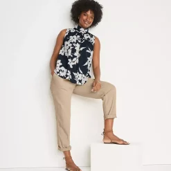 Women's Cotton Voile Mock Neck Blouse