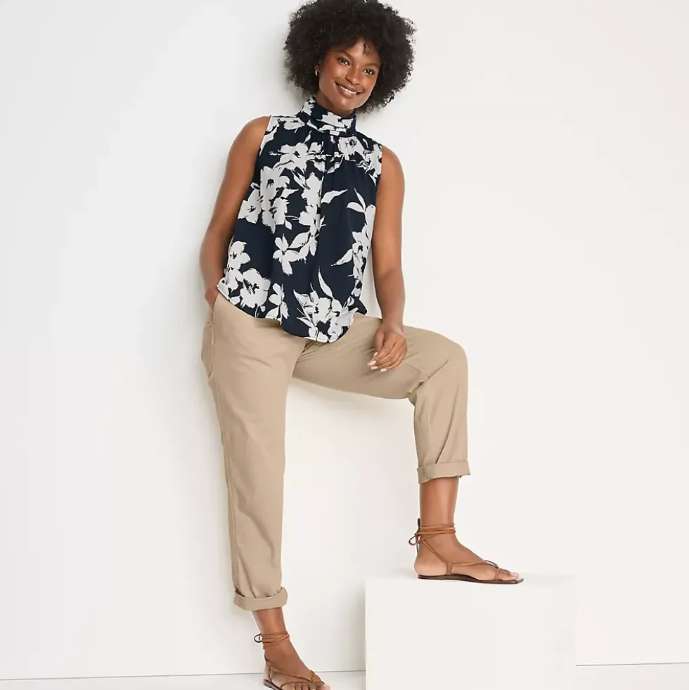 Women's Cotton Voile Mock Neck Blouse