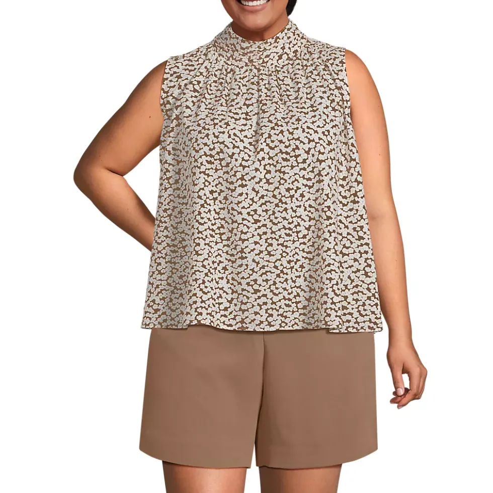 Women's Cotton Voile Mock Neck Blouse