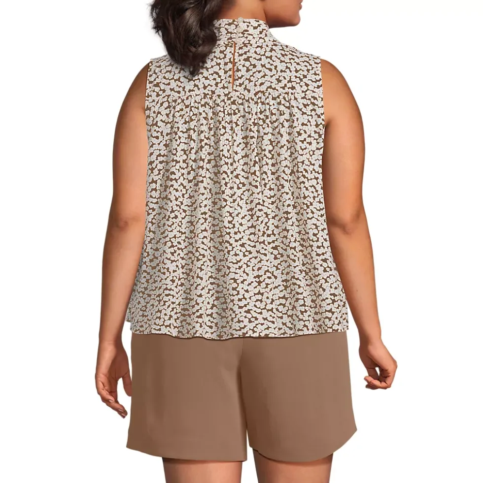 Women's Cotton Voile Mock Neck Blouse