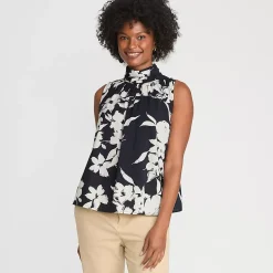 Women's Cotton Voile Mock Neck Blouse