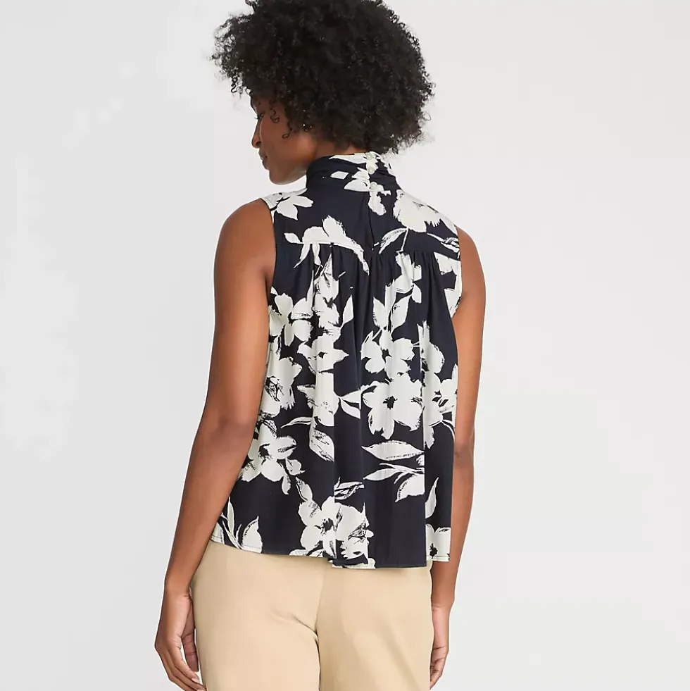 Women's Cotton Voile Mock Neck Blouse