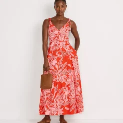 Women's Cotton Voile Vneck Tie Strap Maxi Dress