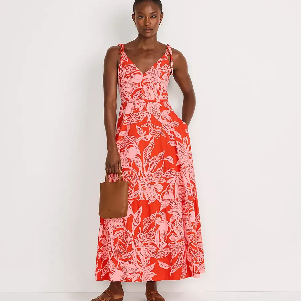 Women's Cotton Voile Vneck Tie Strap Maxi Dress