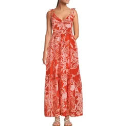 Women's Cotton Voile Vneck Tie Strap Maxi Dress