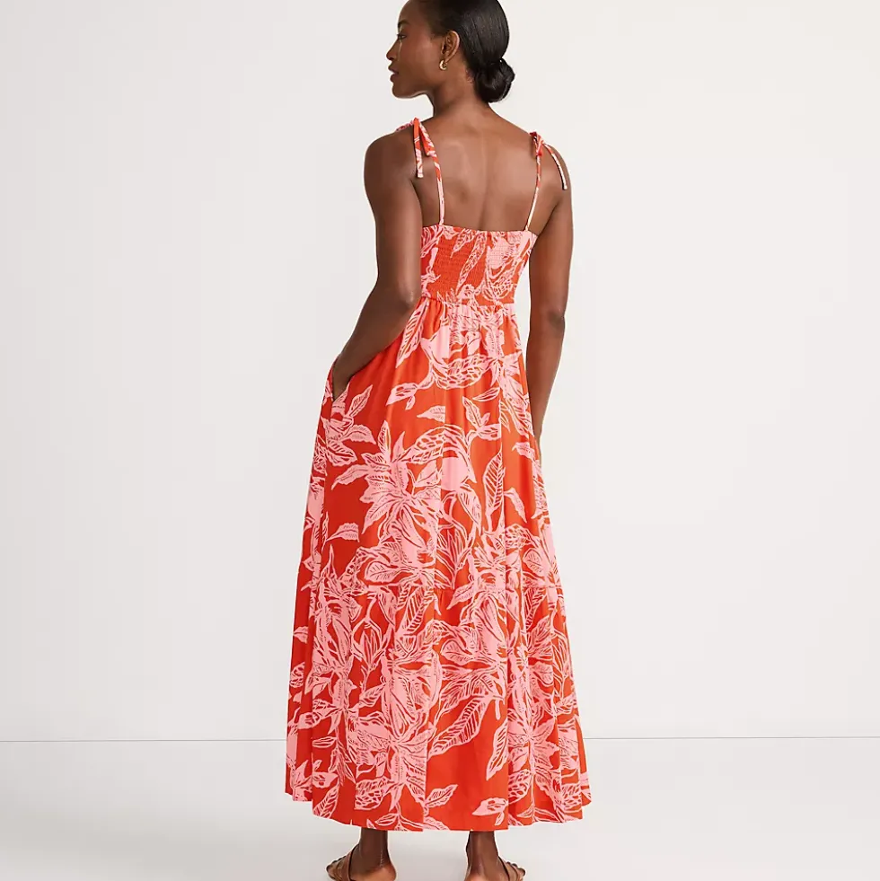 Women's Cotton Voile Vneck Tie Strap Maxi Dress