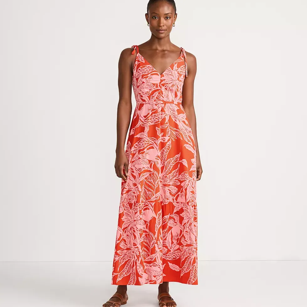 Women's Cotton Voile Vneck Tie Strap Maxi Dress