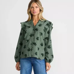 Women's Cotton Voille Ruffle Front Blouse