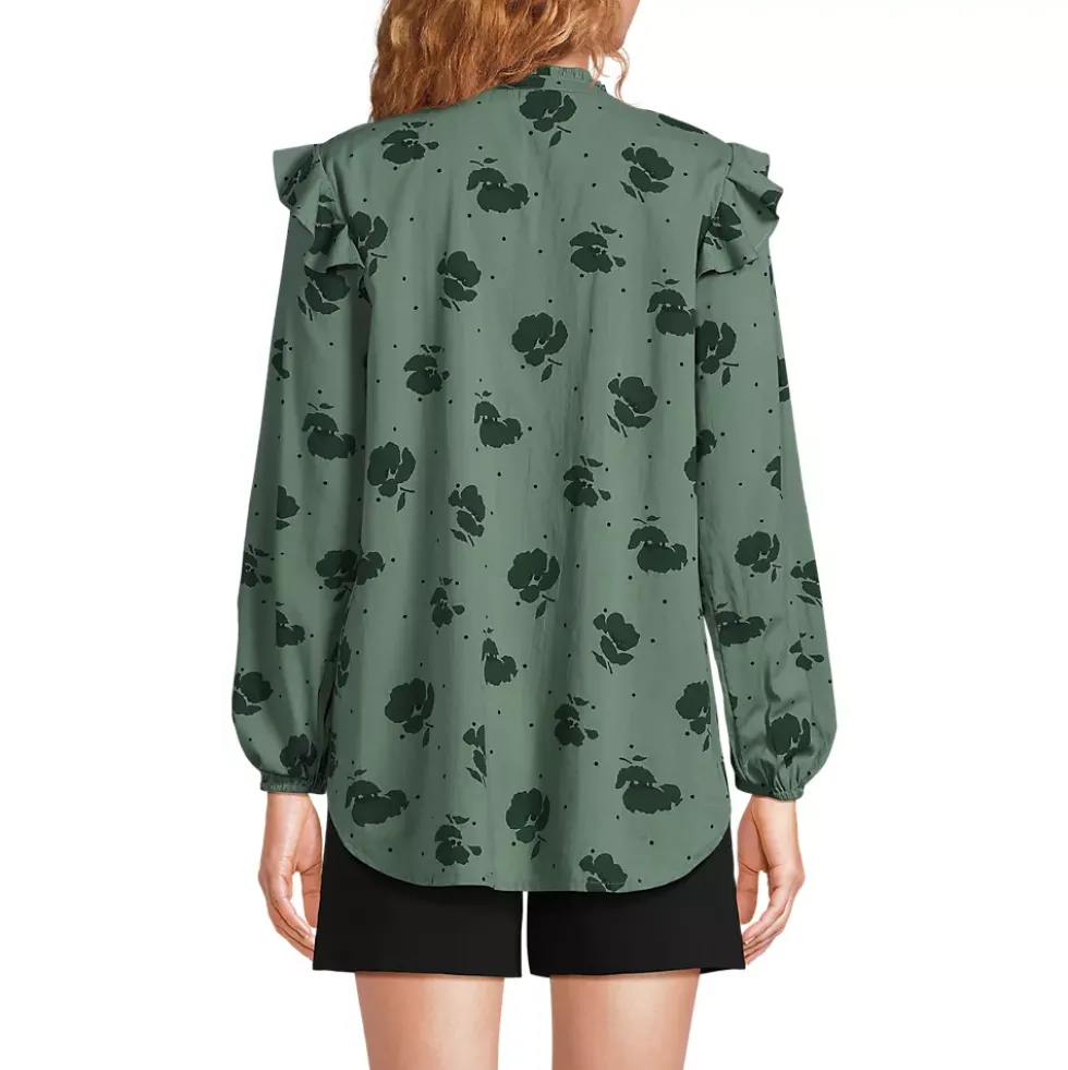 Women's Cotton Voille Ruffle Front Blouse