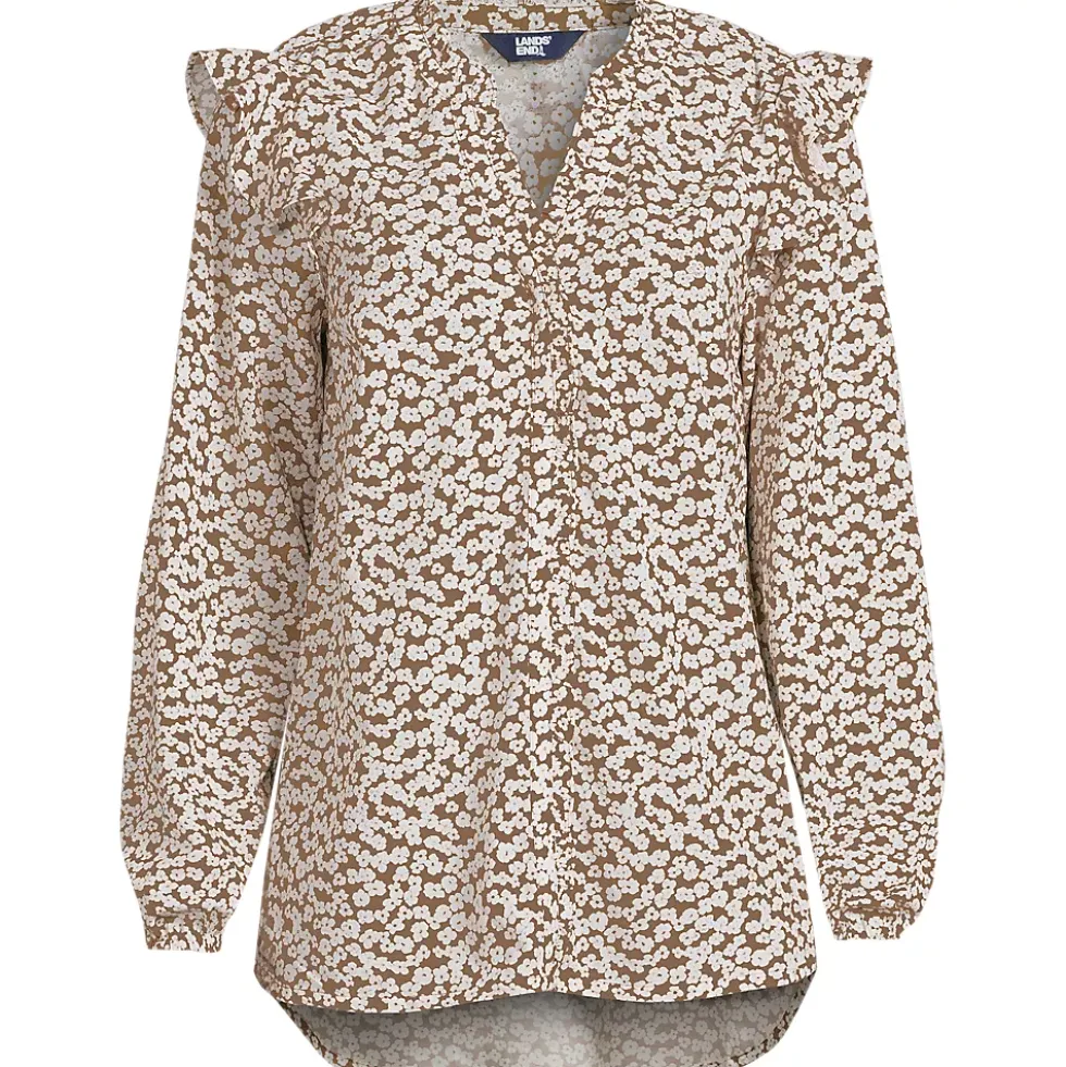 Women's Cotton Voille Ruffle Front Blouse