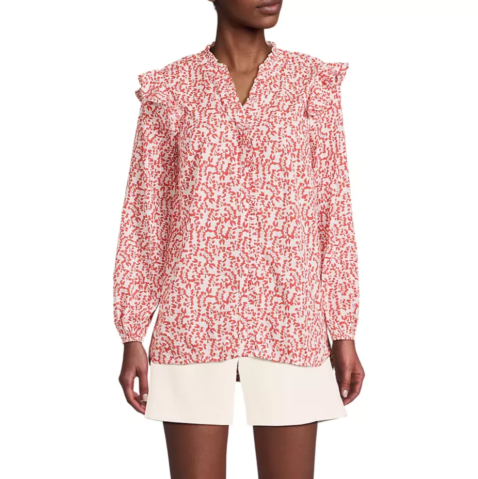 Women's Cotton Voille Ruffle Front Blouse