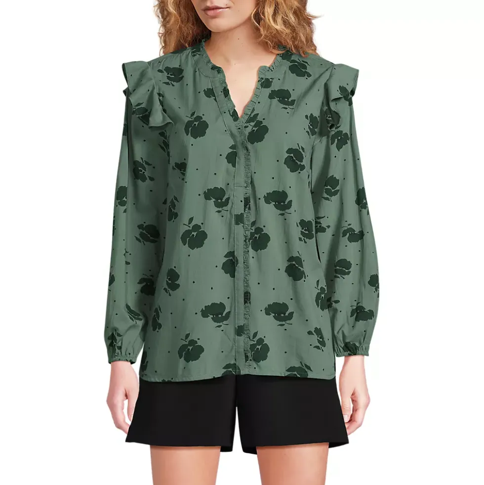 Women's Cotton Voille Ruffle Front Blouse
