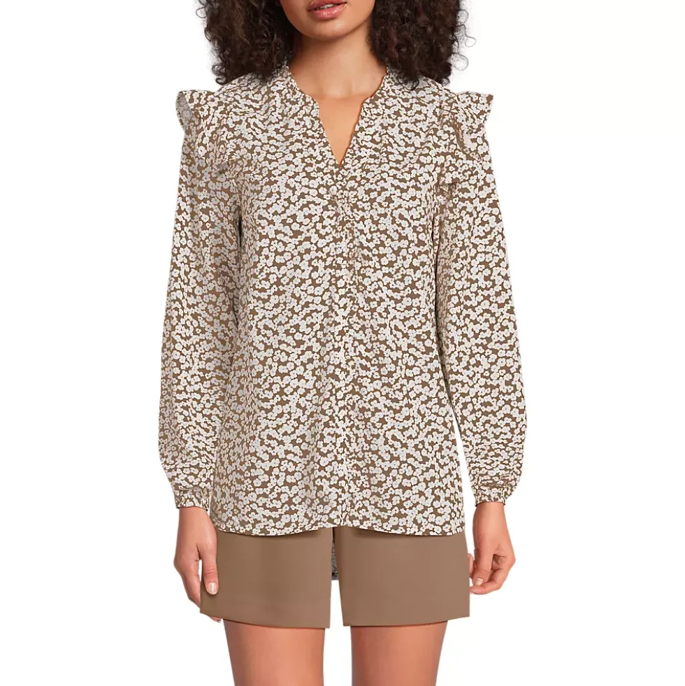 Women's Cotton Voille Ruffle Front Blouse