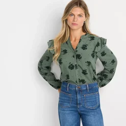Women's Cotton Voille Ruffle Front Blouse