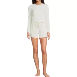 Women's Cozy Brushed Rib 2 Piece Pajama Set - Long Sleeve Top and Shorts