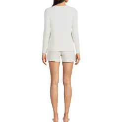 Women's Cozy Brushed Rib 2 Piece Pajama Set - Long Sleeve Top and Shorts