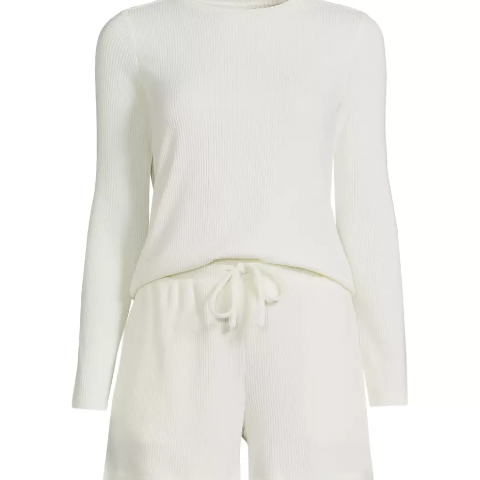 Women's Cozy Brushed Rib 2 Piece Pajama Set - Long Sleeve Top and Shorts
