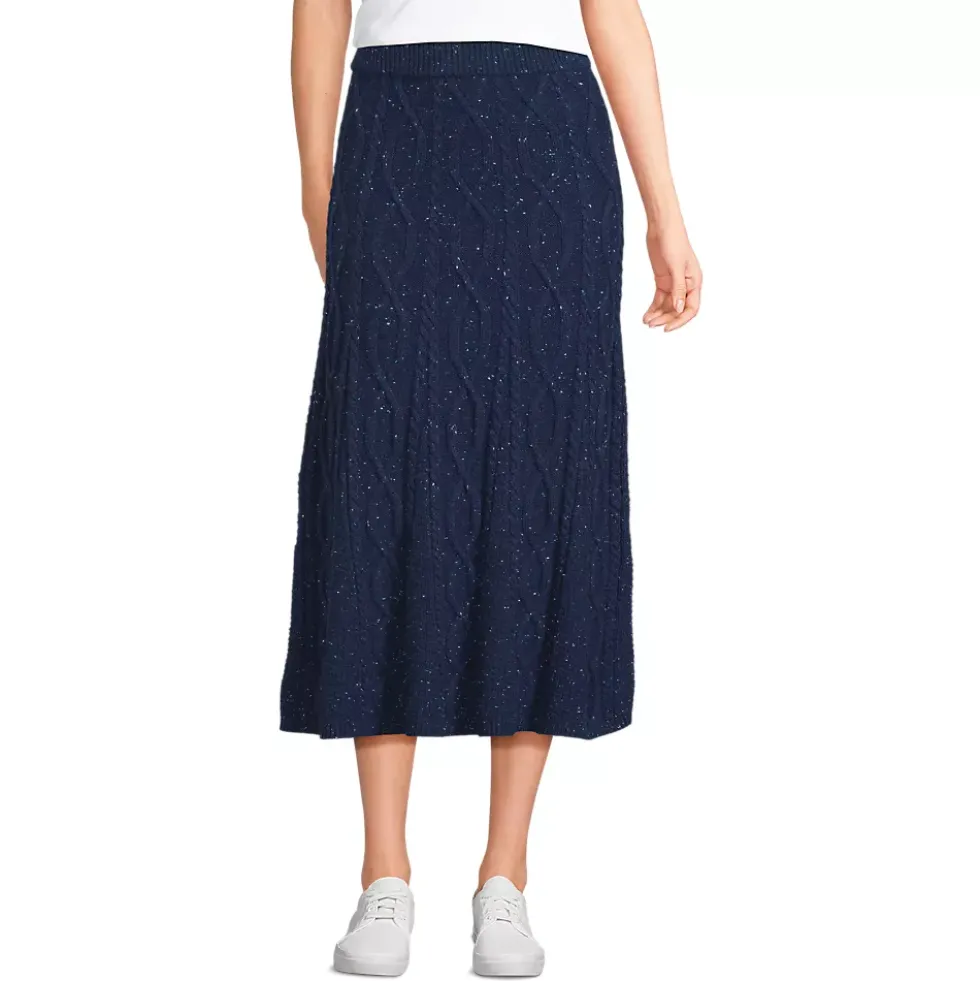 Women's Cozy Lofty Cable Fluted Midi Sweater Skirt