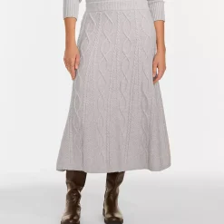 Women's Cozy Lofty Cable Fluted Midi Sweater Skirt