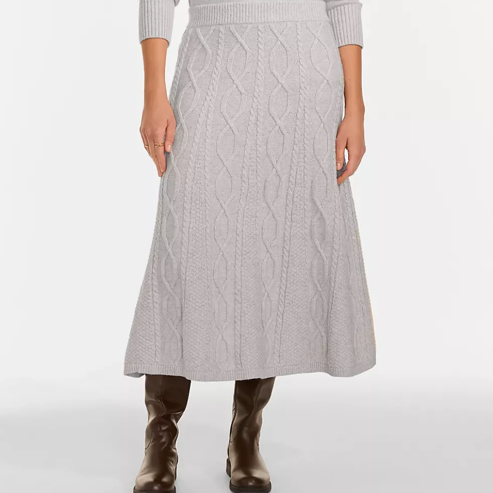 Women's Cozy Lofty Cable Fluted Midi Sweater Skirt