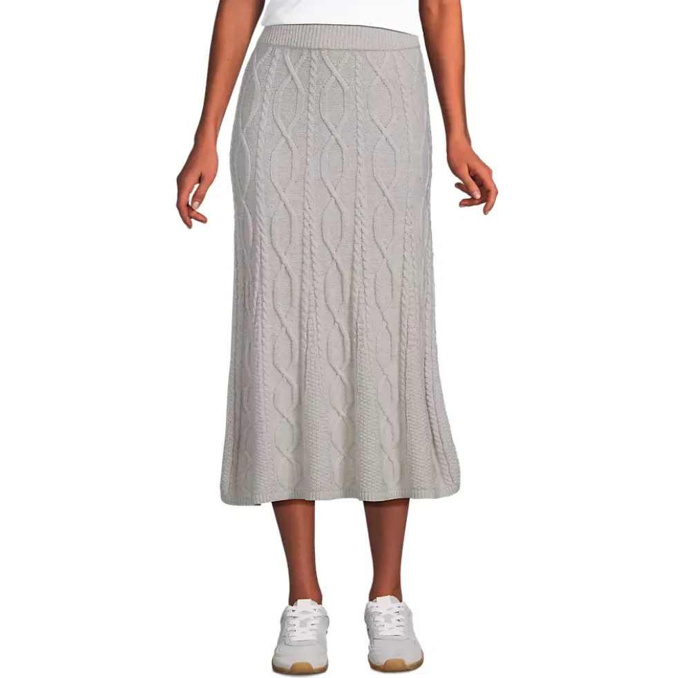 Women's Cozy Lofty Cable Fluted Midi Sweater Skirt