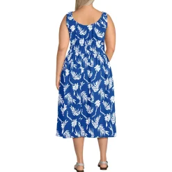 Women's Creaseless Scoop Neck Smocked Midi Dress