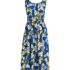 Women's Creaseless Scoop Neck Smocked Midi Dress