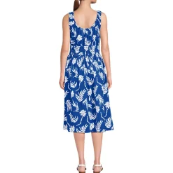 Women's Creaseless Scoop Neck Smocked Midi Dress