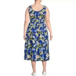 Women's Creaseless Scoop Neck Smocked Midi Dress