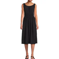 Women's Creaseless Scoop Neck Smocked Midi Dress