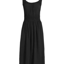 Women's Creaseless Scoop Neck Smocked Midi Dress