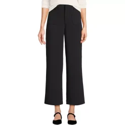Women's Crepe High Rise Patch Pocket Wide Leg Crop Pants