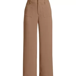 Women's Crepe High Rise Patch Pocket Wide Leg Crop Pants