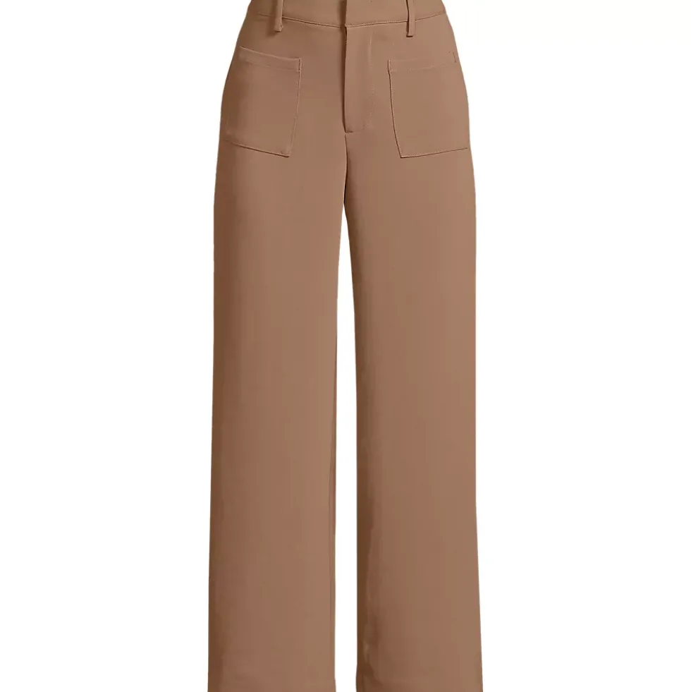Women's Crepe High Rise Patch Pocket Wide Leg Crop Pants
