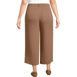 Women's Crepe High Rise Patch Pocket Wide Leg Crop Pants
