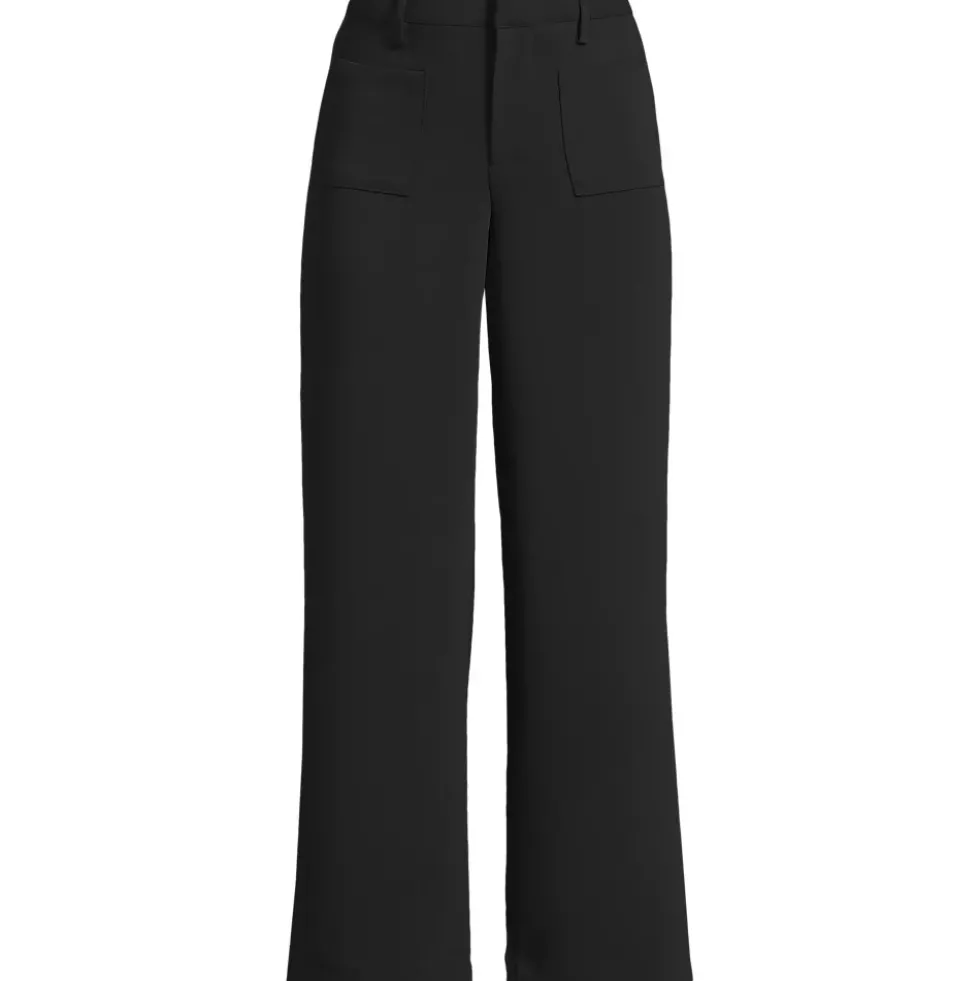 Women's Crepe High Rise Patch Pocket Wide Leg Crop Pants