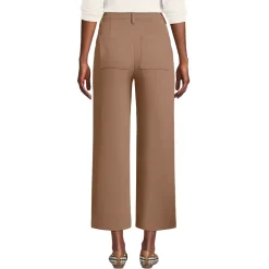 Women's Crepe High Rise Patch Pocket Wide Leg Crop Pants