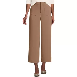Women's Crepe High Rise Patch Pocket Wide Leg Crop Pants