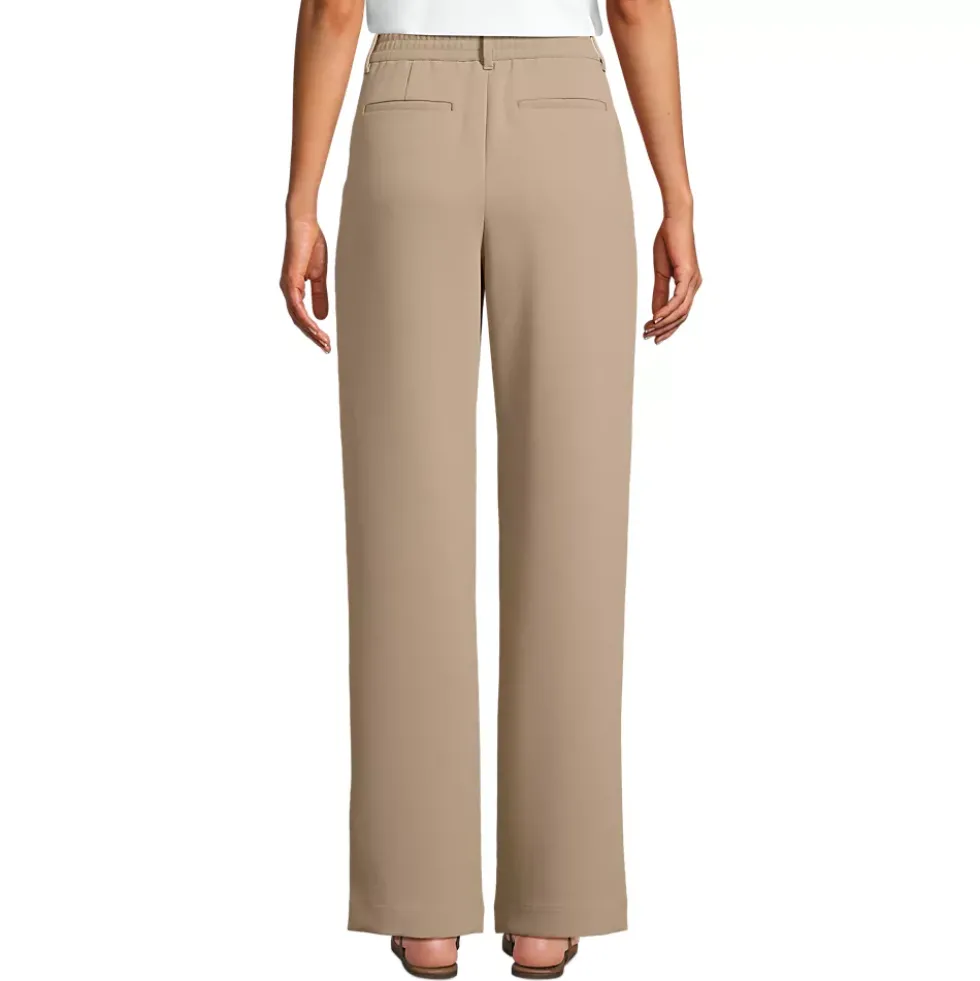 Women's Crepe High Rise Pleated Wide Leg Pants