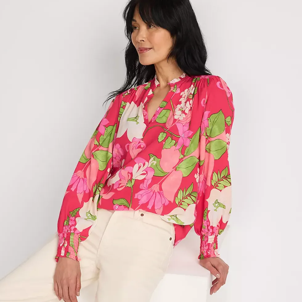 Women's Crepe Split Neck Popover Top