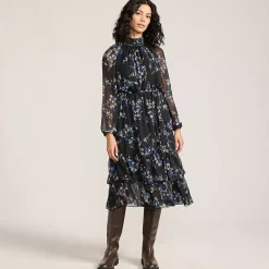 Women's Crinkle Chiffon Ruffle Dress