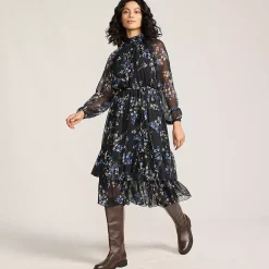 Women's Crinkle Chiffon Ruffle Dress