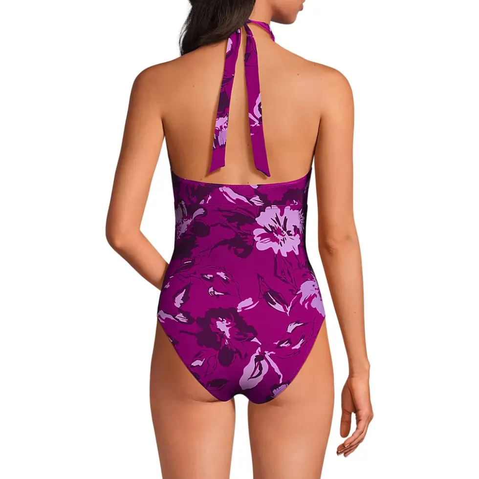 Women's Criss Cross Halter One Piece Swimsuit