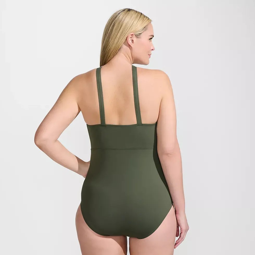 Women's Criss Cross Halter One Piece Swimsuit