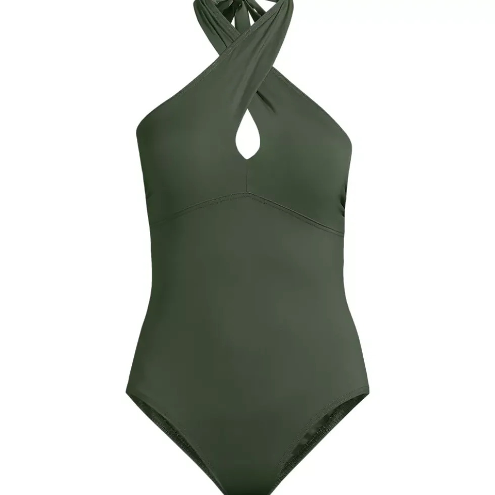 Women's Criss Cross Halter One Piece Swimsuit